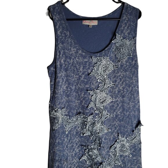 Pretty Angel Tops - Pretty Angel Blue Floral Accents Sleeveless Blouse Sz L Cottage Core